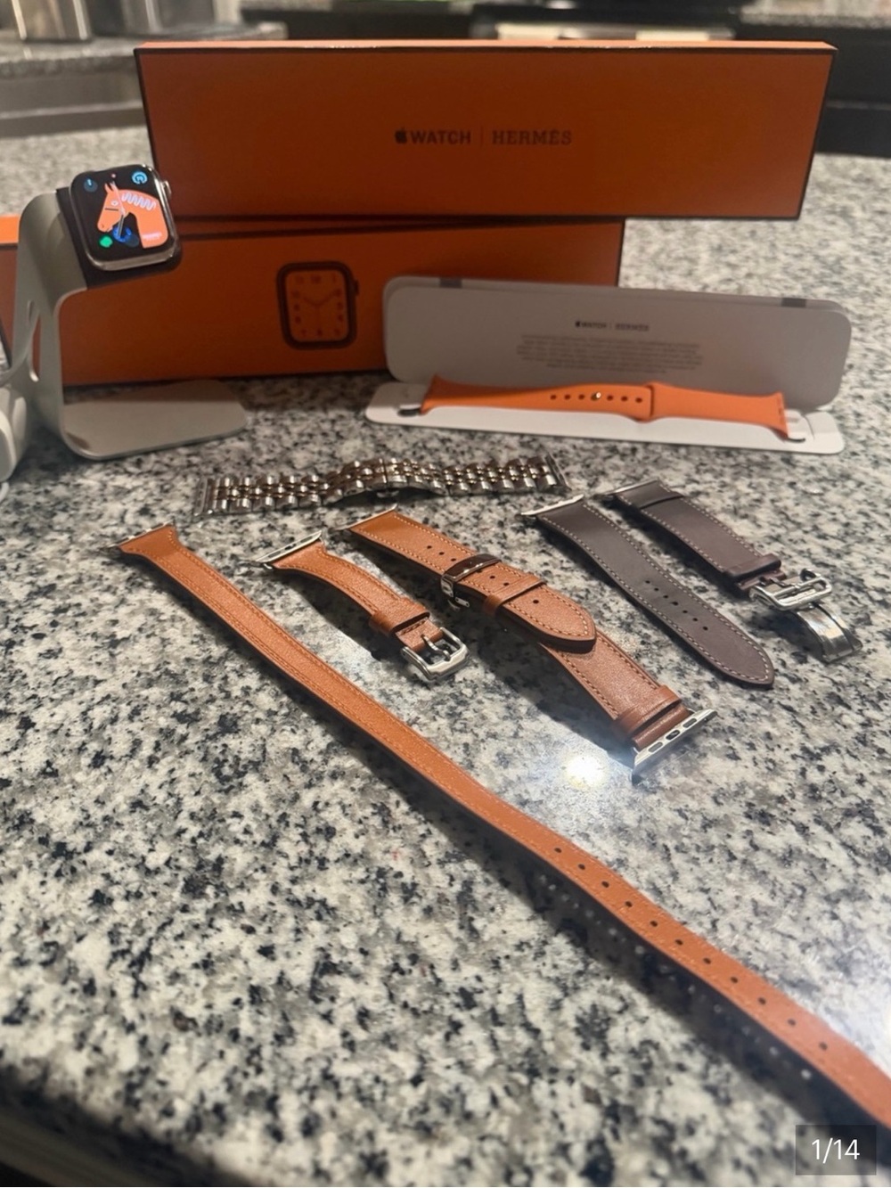 Hermes Tan and Dark Brown Leather Apple Watch Strap Set